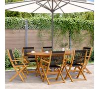 Sillas de Jardín Plegables, Juego de 6 Sillones Exterior de Madera Maciza de Acacia, Diseño Plegable y Compacto, Resistentes a la Intemperie, para Terraza, Patio o Balcón, Color Negro, 54 x 57 x 91 cm