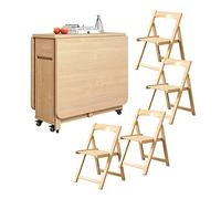 Sillas de mesa de comedor extensibles de madera maciza, diseño de hojas colgantes con ruedas que ahorran espacio para cocina y comedor