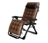 Sillas de patio reclinables de gran tamaño con cojín, tumbona de gravedad cero para personas pesadas, silla de camping portátil y fácil de transportar con almohadilla de algodón (color: marrón)