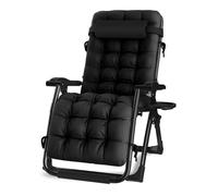 Sillas de patio reclinables de gran tamaño con cojín, tumbona de gravedad cero para personas pesadas, silla de camping portátil y fácil de transportar con almohadilla de algodón (color: negro)