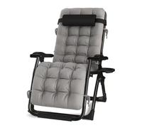 Sillas de patio reclinables de gran tamaño con cojín, tumbona de gravedad cero para personas pesadas, silla de camping portátil y fácil de transportar con almohadilla de algodón (color: gris)