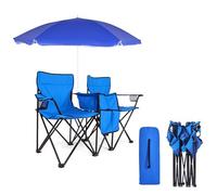 Sillas De PíCnic PortáTiles Dobles,Con Sombrilla,Silla Camping Plegable Doble,PortáTil Para Exteriores,Con Bolsa TéRmica Y Portavasos,Ideal Camping,Pesca,Playa Actividades Deportivas VersáTiles(Blue)
