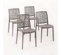 Sillas de resina moderna apilables de polipropileno con fibra de vidrio, para interior, cocina o comedor, exterior y jardín, sillas de restaurante y contract - Anna (4 Sillas, Tórtola)