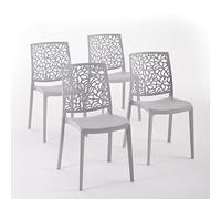Sillas de resina moderna apilables de polipropileno con fibra de vidrio, para interior, cocina o comedor, exterior y jardín, sillas de restaurante y contract - Anna (4 Sillas, Gris claro)