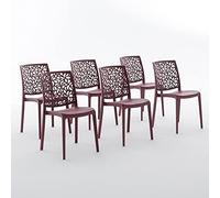Sillas de resina moderna apilables de polipropileno con fibra de vidrio, para interior, cocina o comedor, exterior y jardín, sillas de restaurante y contract - Anna (6 Sillas, Rojas merlot)