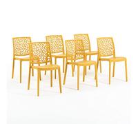 Sillas de resina moderna apilables de polipropileno con fibra de vidrio, para interior, cocina o comedor, exterior y jardín, sillas de restaurante y contract - Anna (6 Sillas, Amarillo mostaza)