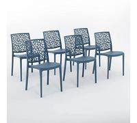 Sillas de resina moderna apilables de polipropileno con fibra de vidrio, para interior, cocina o comedor, exterior y jardín, sillas de restaurante y contract - Anna (6 Sillas, Azul petróleo)