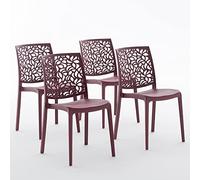 Sillas de resina moderna apilables de polipropileno con fibra de vidrio, para interior, cocina o comedor, exterior y jardín, sillas de restaurante y contract - Anna (4 Sillas, Rojas merlot)