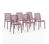 Sillas de resina moderna apilables de polipropileno con fibra de vidrio, para interior, cocina o comedor, exterior y jardín, sillas de restaurante y contract - Anna (6 Sillas, Rosa malva)