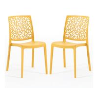 Sillas de resina moderna apilables de polipropileno con fibra de vidrio, para interior, cocina o comedor, exterior y jardín, sillas de restaurante y contract - Anna (2 Sillas, Amarillo mostaza)