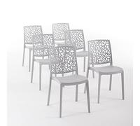 Sillas de resina moderna apilables de polipropileno con fibra de vidrio, para interior, cocina o comedor, exterior y jardín, sillas de restaurante y contract - Anna (6 Sillas, Gris claro)