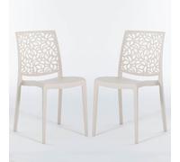 Sillas de resina moderna apilables de polipropileno con fibra de vidrio, para interior, cocina o comedor, exterior y jardín, sillas de restaurante y contract - Anna (2 Sillas, Crema)