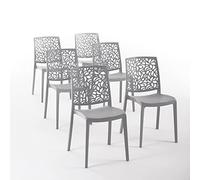 Sillas de resina moderna apilables de polipropileno con fibra de vidrio, para interior, cocina o comedor, exterior y jardín, sillas de restaurante y contract - Anna (6 Sillas, Gris oscuro)