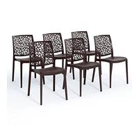 Sillas de resina moderna apilables de polipropileno con fibra de vidrio, para interior, cocina o comedor, exterior y jardín, sillas de restaurante y contract - Anna (6 Sillas, Moca)