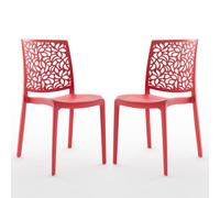 Sillas de resina moderna apilables de polipropileno con fibra de vidrio, para interior, cocina o comedor, exterior y jardín, sillas de restaurante y contract - Anna (2 Sillas, Rojas)