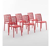 Sillas de resina moderna apilables de polipropileno con fibra de vidrio, para interior, cocina o comedor, exterior y jardín, sillas de restaurante y contract - Anna (6 Sillas, Rojas)