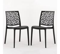 Sillas de resina moderna apilables de polipropileno con fibra de vidrio, para interior, cocina o comedor, exterior y jardín, sillas de restaurante y contract - Anna (2 Sillas, Antracita)