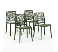 Sillas de resina moderna apilables de polipropileno con fibra de vidrio, para interior, cocina o comedor, exterior y jardín, sillas de restaurante y contract - Anna (4 Sillas, Verde oliva)