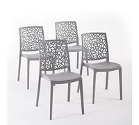 Sillas de resina moderna apilables de polipropileno con fibra de vidrio, para interior, cocina o comedor, exterior y jardín, sillas de restaurante y contract - Anna (4 Sillas, Gris oscuro)
