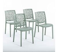 Sillas de resina moderna apilables de polipropileno con fibra de vidrio, para interior, cocina o comedor, exterior y jardín, sillas de restaurante y contract - Anna (4 Sillas, Verde salvia)