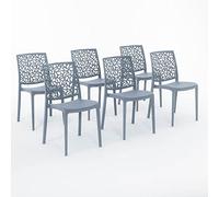 Sillas de resina moderna apilables de polipropileno con fibra de vidrio, para interior, cocina o comedor, exterior y jardín, sillas de restaurante y contract - Anna (6 Sillas, Azul cemento)