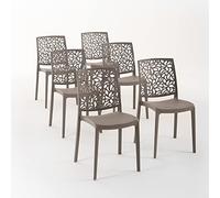 Sillas de resina moderna apilables de polipropileno con fibra de vidrio, para interior, cocina o comedor, exterior y jardín, sillas de restaurante y contract - Anna (6 Sillas, Tórtola)