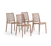 Sillas de resina moderna apilables de polipropileno con fibra de vidrio, para interior, cocina o comedor, exterior y jardín, sillas de restaurante y contract - Anna (4 Sillas, Mousse)