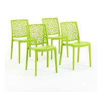 Sillas de resina moderna apilables de polipropileno con fibra de vidrio, para interior, cocina o comedor, exterior y jardín, sillas de restaurante y contract - Anna (4 Sillas, Verde lima)