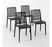 Sillas de resina moderna apilables de polipropileno con fibra de vidrio, para interior, cocina o comedor, exterior y jardín, sillas de restaurante y contract - Anna (4 Sillas, Antracita)
