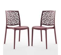 Sillas de resina moderna apilables de polipropileno con fibra de vidrio, para interior, cocina o comedor, exterior y jardín, sillas de restaurante y contract - Anna (2 Sillas, Rojas merlot)