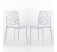 Sillas de resina moderna apilables de polipropileno con fibra de vidrio, para interior, cocina o comedor, exterior y jardín, sillas de restaurante y contract - Anna (2 Sillas, Blancas)