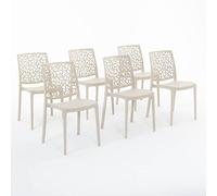 Sillas de resina moderna apilables de polipropileno con fibra de vidrio, para interior, cocina o comedor, exterior y jardín, sillas de restaurante y contract - Anna (6 Sillas, Crema)