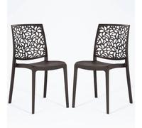 Sillas de resina moderna apilables de polipropileno con fibra de vidrio, para interior, cocina o comedor, exterior y jardín, sillas de restaurante y contract - Anna (2 Sillas, Moca)