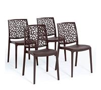 Sillas de resina moderna apilables de polipropileno con fibra de vidrio, para interior, cocina o comedor, exterior y jardín, sillas de restaurante y contract - Anna (4 Sillas, Moca)