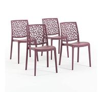 Sillas de resina moderna apilables de polipropileno con fibra de vidrio, para interior, cocina o comedor, exterior y jardín, sillas de restaurante y contract - Anna (4 Sillas, Rosa malva)