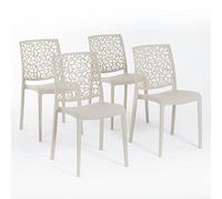 Sillas de resina moderna apilables de polipropileno con fibra de vidrio, para interior, cocina o comedor, exterior y jardín, sillas de restaurante y contract - Anna (4 Sillas, Crema)