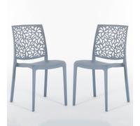 Sillas de resina moderna apilables de polipropileno con fibra de vidrio, para interior, cocina o comedor, exterior y jardín, sillas de restaurante y contract - Anna (2 Sillas, Azul cemento)