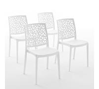 Sillas de resina moderna apilables de polipropileno con fibra de vidrio, para interior, cocina o comedor, exterior y jardín, sillas de restaurante y contract - Anna (4 Sillas, Blancas)