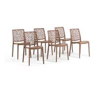 Sillas de resina moderna apilables de polipropileno con fibra de vidrio, para interior, cocina o comedor, exterior y jardín, sillas de restaurante y contract - Anna (6 Sillas, Mousse)