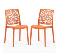 Sillas de resina moderna apilables de polipropileno con fibra de vidrio, para interior, cocina o comedor, exterior y jardín, sillas de restaurante y contract - Anna (2 Sillas, Naranja papaya)