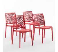Sillas de resina moderna apilables de polipropileno con fibra de vidrio, para interior, cocina o comedor, exterior y jardín, sillas de restaurante y contract - Anna (4 Sillas, Rojas)