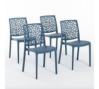 Sillas de resina moderna apilables de polipropileno con fibra de vidrio, para interior, cocina o comedor, exterior y jardín, sillas de restaurante y contract - Anna (4 Sillas, Azul petróleo)