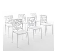 Sillas de resina moderna apilables de polipropileno con fibra de vidrio, para interior, cocina o comedor, exterior y jardín, sillas de restaurante y contract - Anna (6 Sillas, Blancas)
