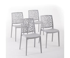 Sillas de resina moderna apilables de polipropileno con fibra de vidrio, para interior, cocina o comedor, exterior y jardín, sillas de restaurante y contract - Anna (4 Sillas, Gris claro)