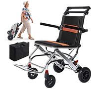 Sillas de ruedas livianas para adultos plegables: transporte en silla de ruedas para personas mayores Viaje en avión con frenos de mano con bloqueo, cinturón de seguridad fácil de usar, almacenamient