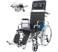 Sillas de ruedas plegables de mentira completa, silla de ruedas portátil y cómoda para personas mayores, silla de ruedas autopropulsada ligera con frenos