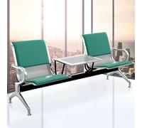 Sillas de sala de espera, banco de recepción de 2 asientos con mesa, construcción de cuero y acero, brazos y respaldos para aeropuertos, hospitales, escuelas, barberías