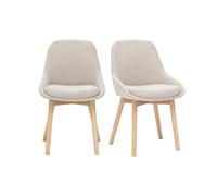 Sillas escandinavas de tela efecto terciopelo beige y madera clara maciza (lote de 2) HOLO
