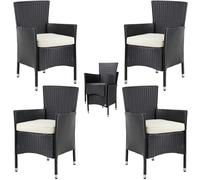 Sillas jardín set de 4 ratán sintético negro/crema apilables