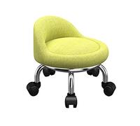 Sillas pequeñas enrollables con respaldo y reposapiés, ruedas de 23 cm, tapizadas en lino, marco de acero duradero, perfectas para trapear, pedicura, cambio de zapatos, compactas y versátiles